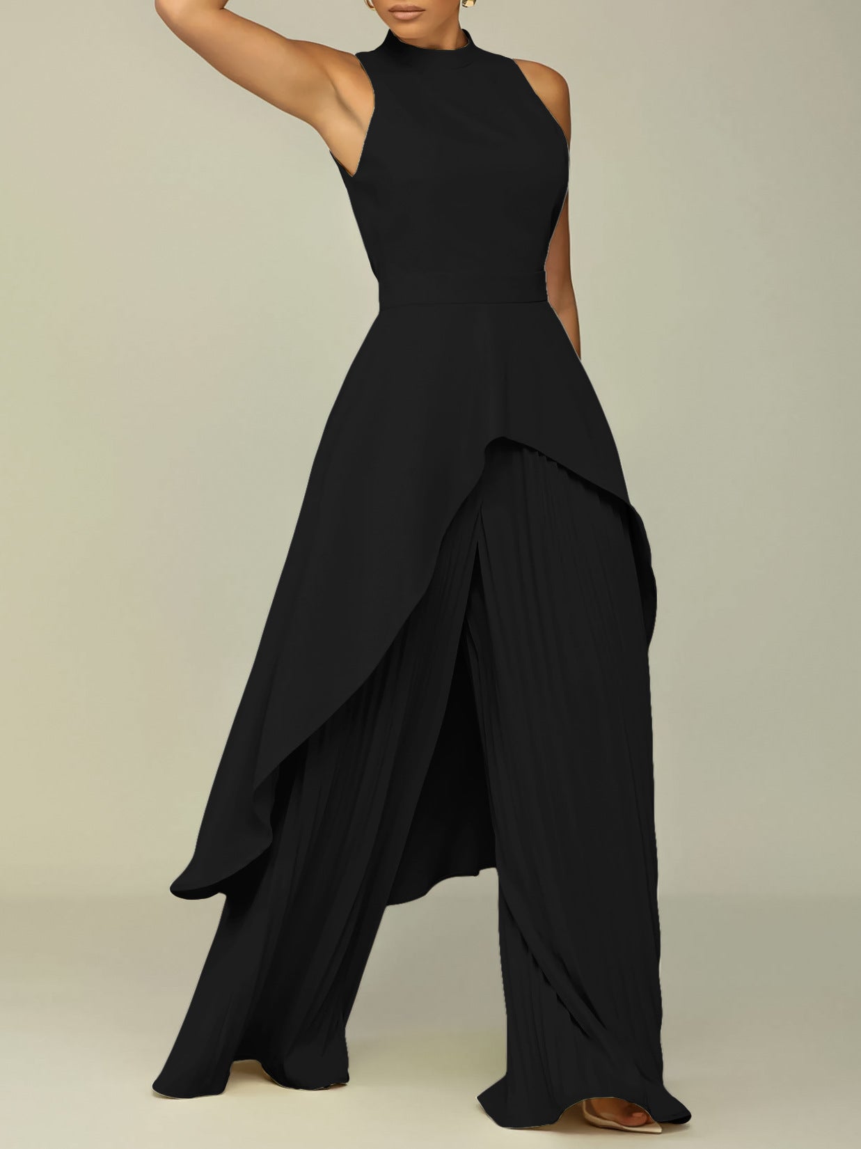 Women's OL Sleeveless Irregular Top Wide Leg Pants Two-Piece Suit 8