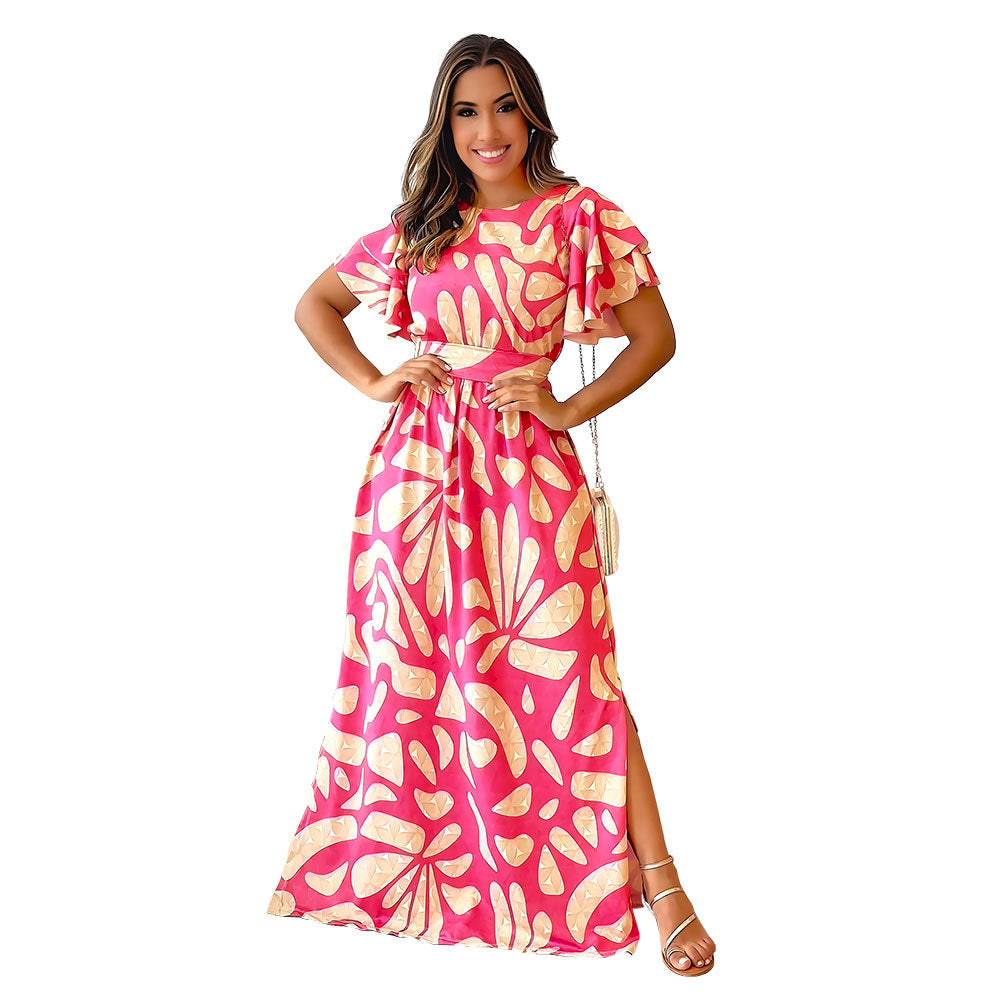 Chic Casual Spring And Summer Women's Printed Short Sleeve Long Dress 4