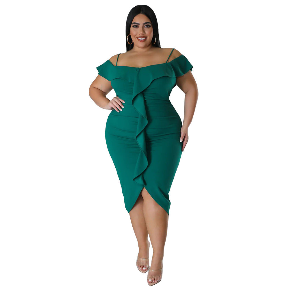 Plus Size Women Solid Off Shoulder Midi Dress 12