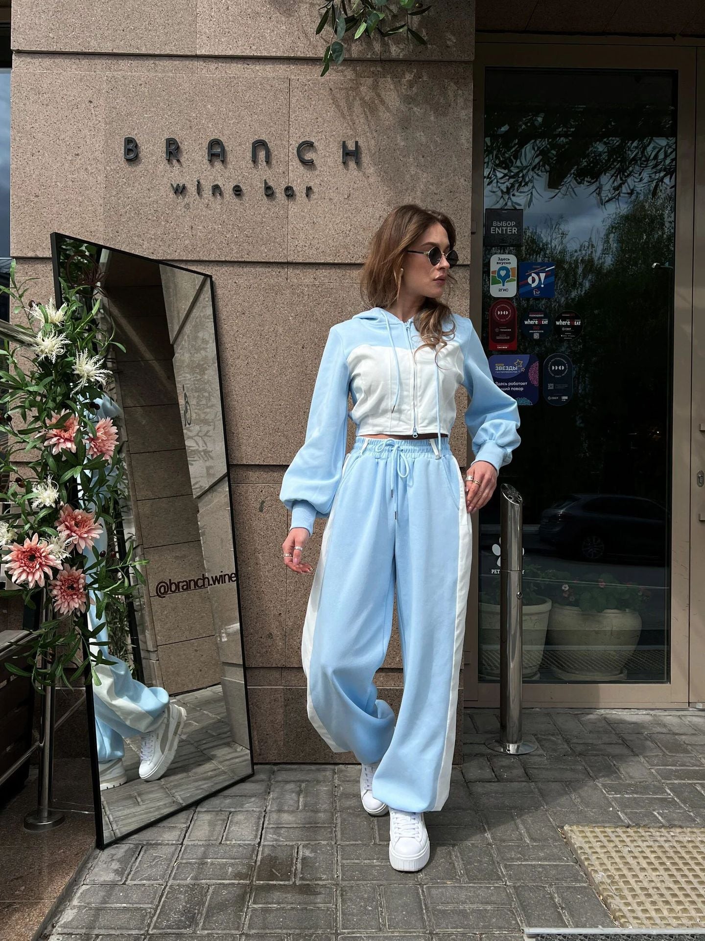 Women Color Block Hooded Contrast Top and Pants Two-piece Set