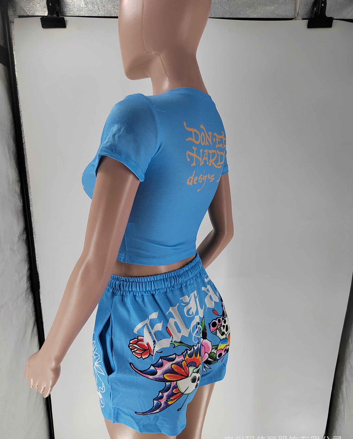 Women Print Short Sleeve Top and Shorts Two-piece Set 8