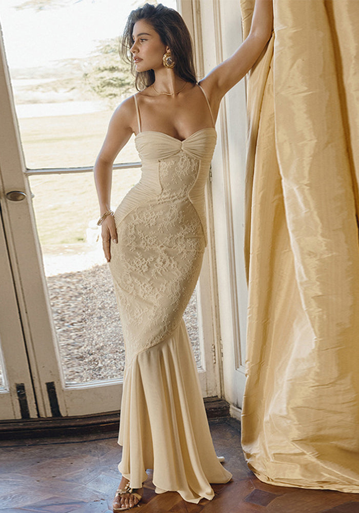 Spring And Summer Women's Style Strap Long Sexy Sexy Lace Pleated Dress