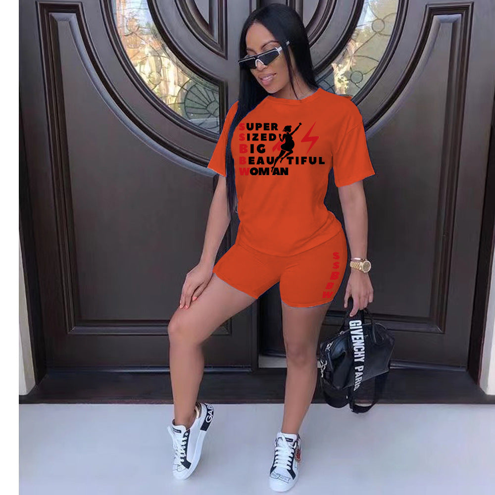 Plus Size Women's T-Shirt Shorts Set Tracksuit Two-Piece 8