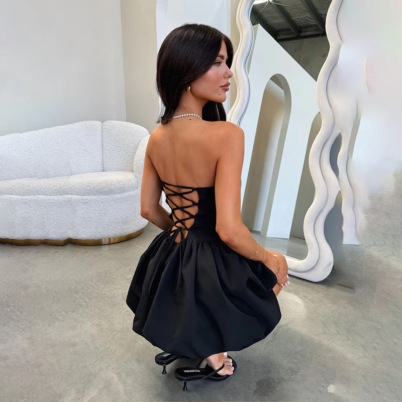 Strapless Sexy Low Back Slim Waist Bubble Hem Dress 6