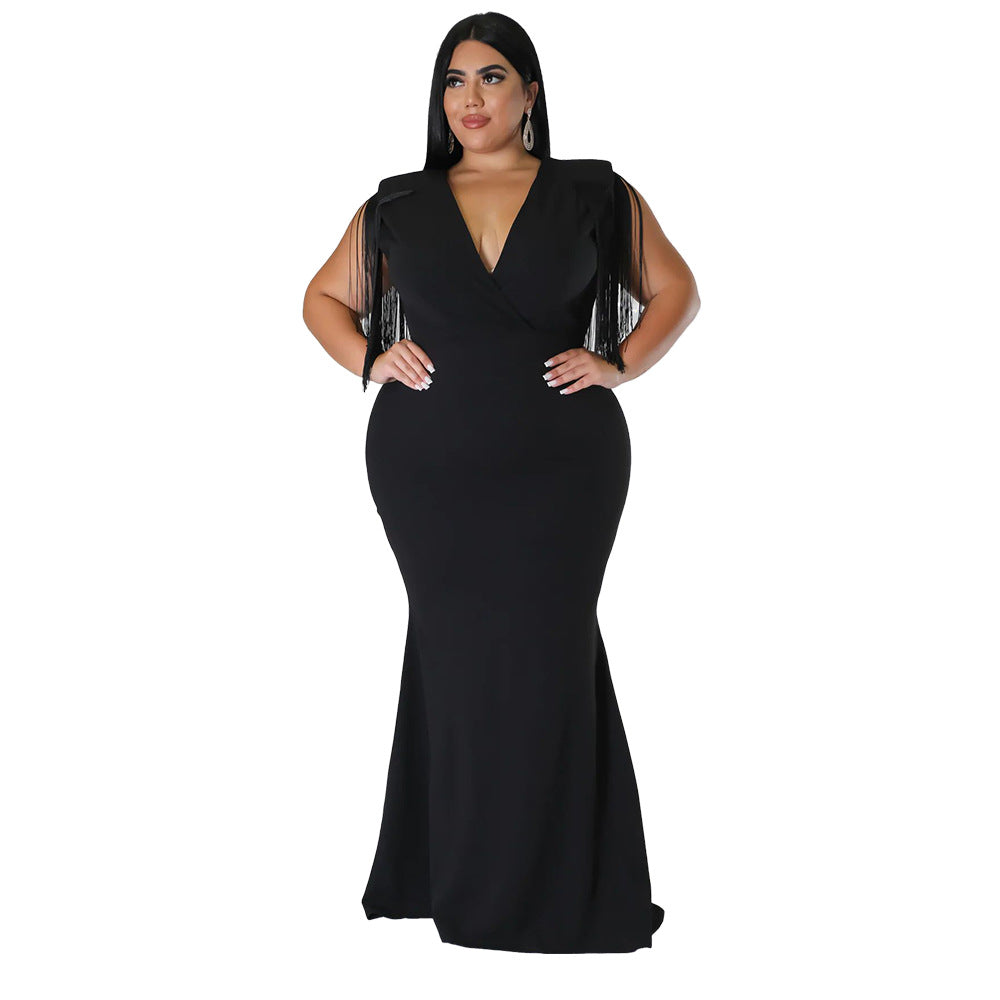 Plus Size Women Sexy V-Neck Sleeveless Fringe Dress 5