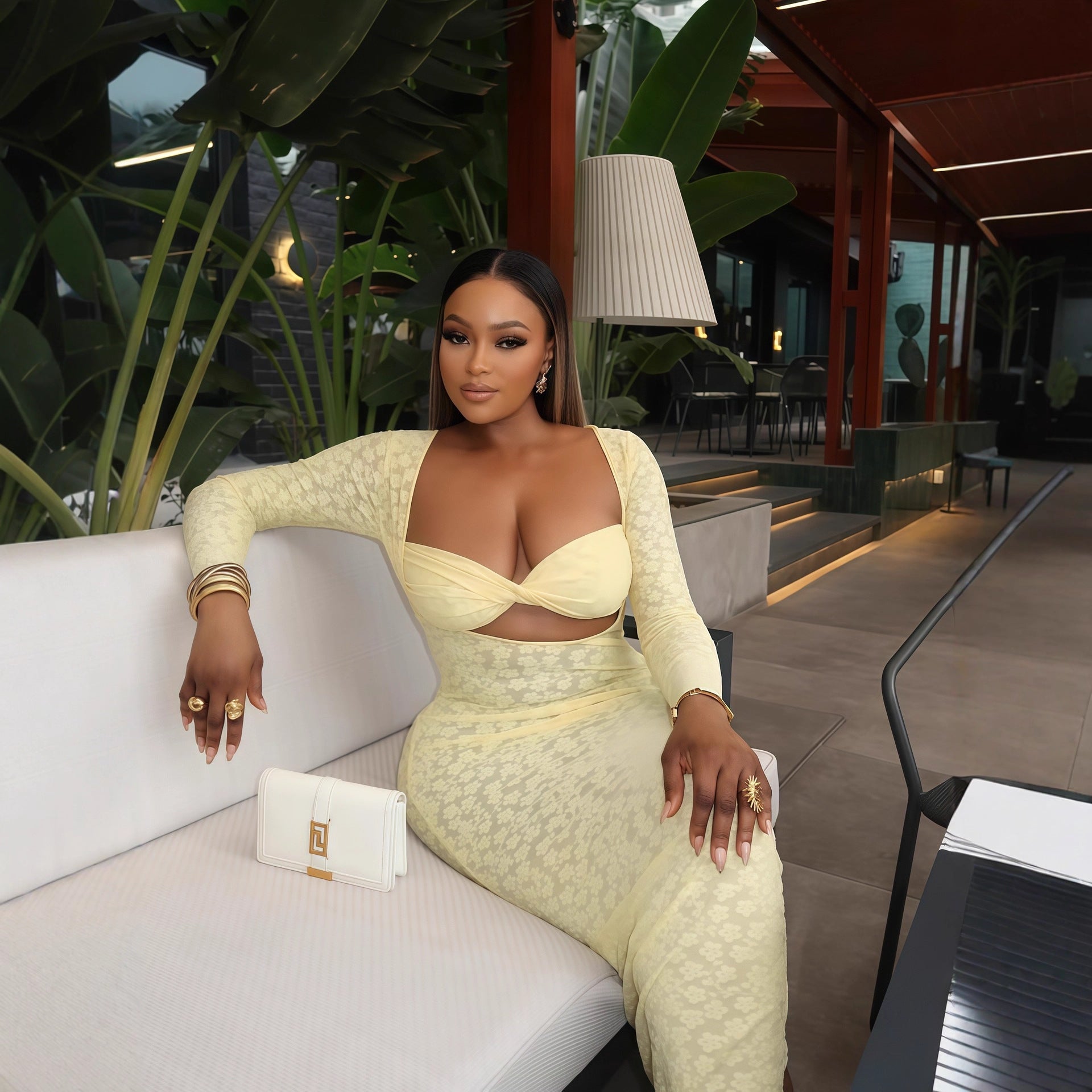 Women's Autumn Solid Color Long Sleeve Wrap Tight Fitting Chic Long Dress 5