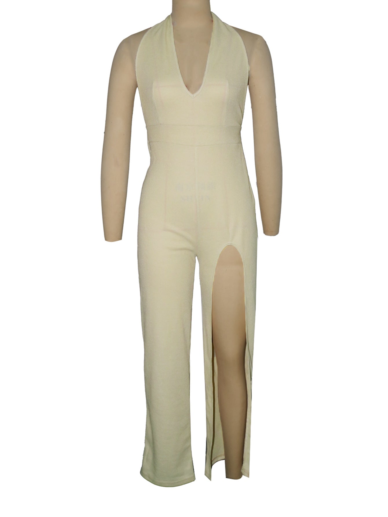 Women's Summer Casual Halter-Neck Jumpsuit with Irregular Slit Leg 6