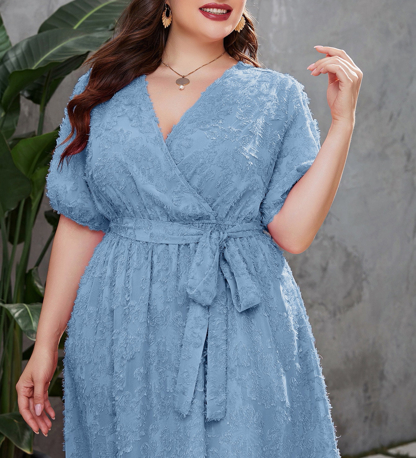 Plus Size Women's Elegant Wrap V-Neck Lace Chic Slim Waist Long Dress 8