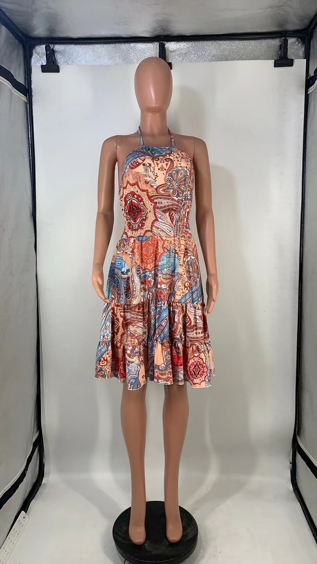 Fashion Printing Halter Ruffles Causal Dress 4