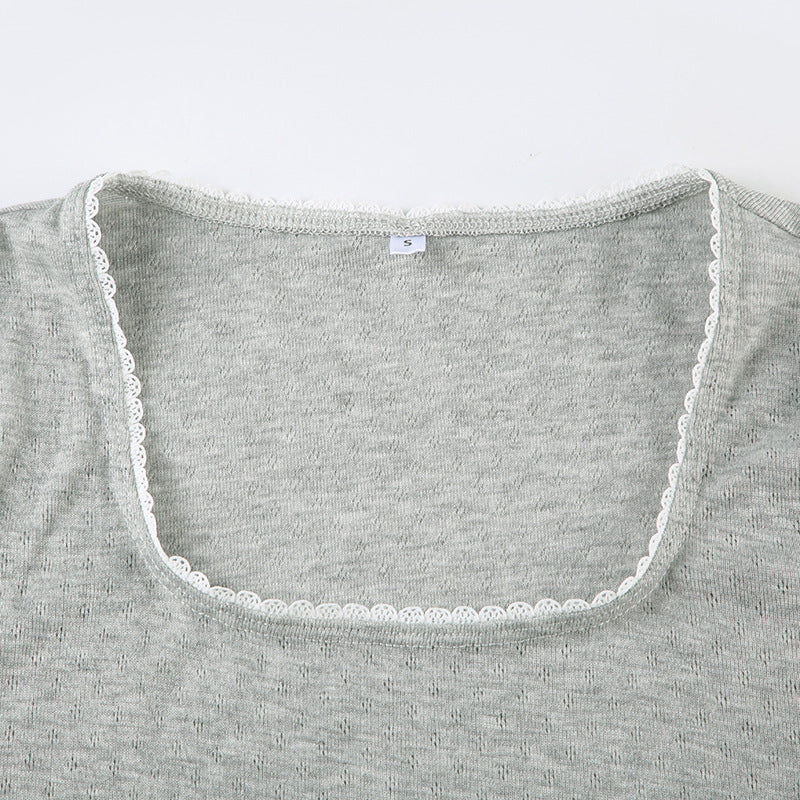 Casual Solid Color Short Sleeve T-Shirt Shorts Women Home Set 10