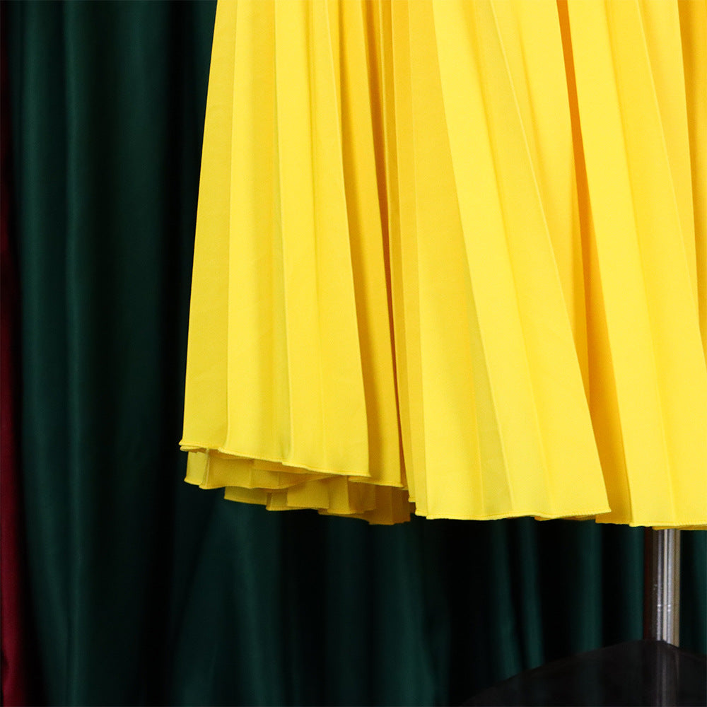 Women Summer Solid Slash Shoulder Lace-Up Loose Pleated Dress 15