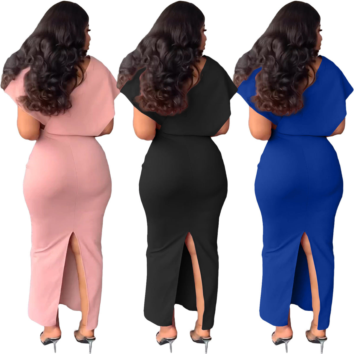 Women'S Fashion Casual Slit V-Neck Short Sleeve Midi Dress 6