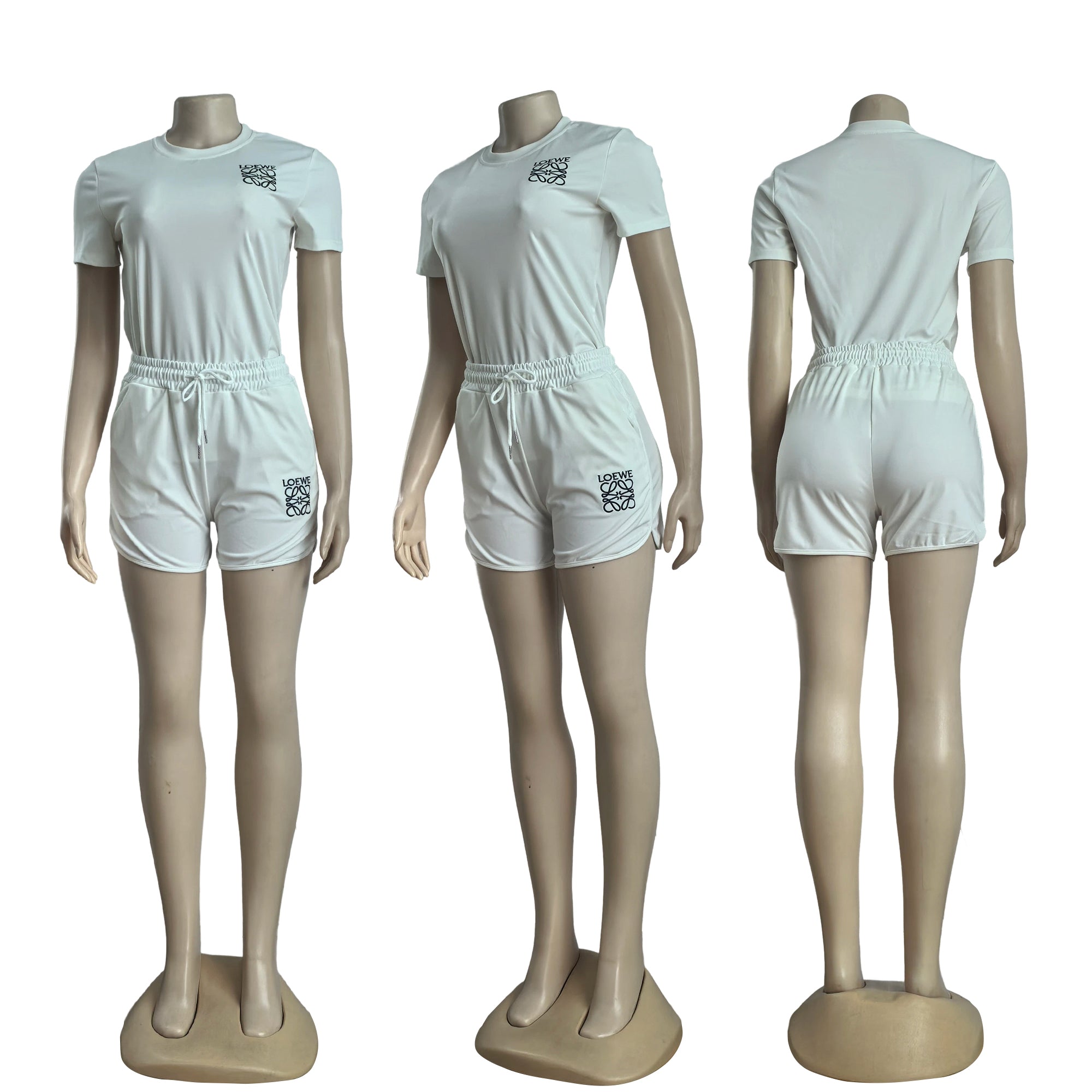 Casual Cotton Embroidered Round-Neck Short-Sleeve T-shirt Shorts Set 5