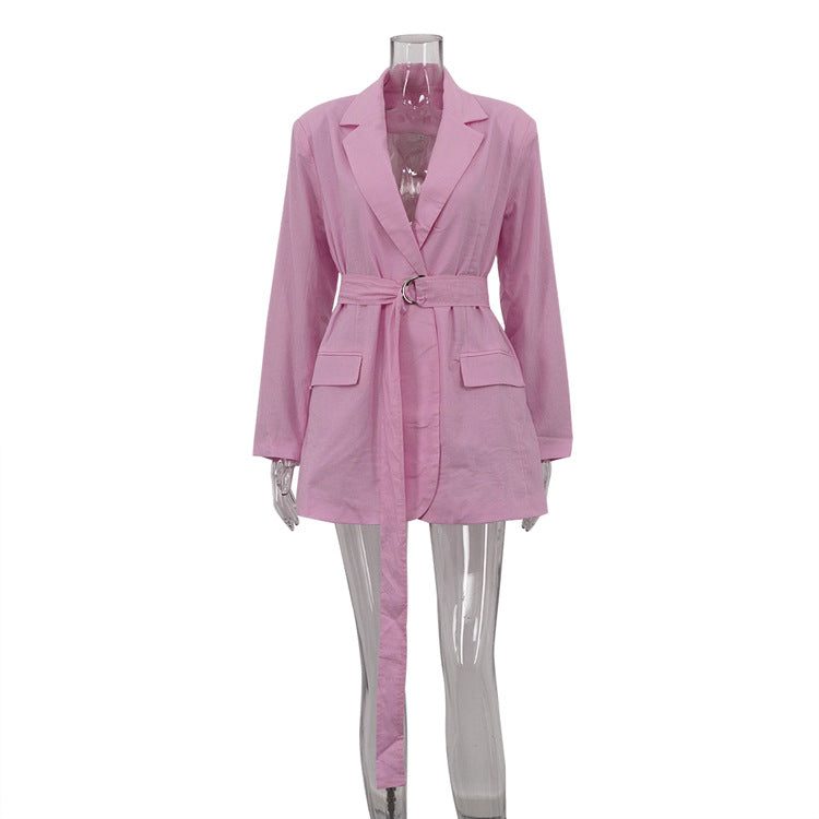 Linen Turn-Down Collar Long-Sleeve Tie-Front Shirt Dress 6