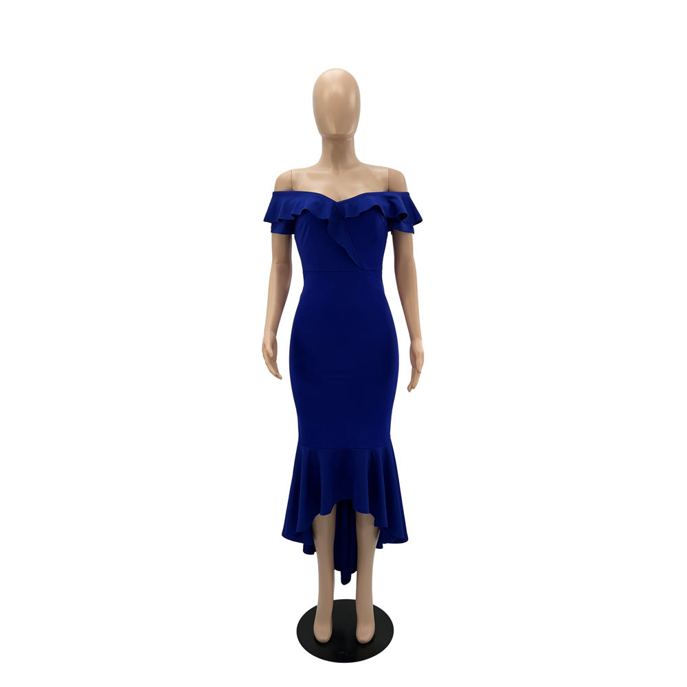 Women Summer Off Shoulder Ruffle Trim Dress 13