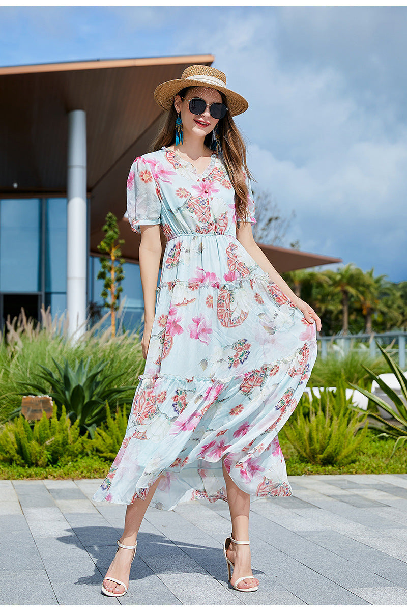 Plus Size Beach Holidays Floral Ruffle Dress 3