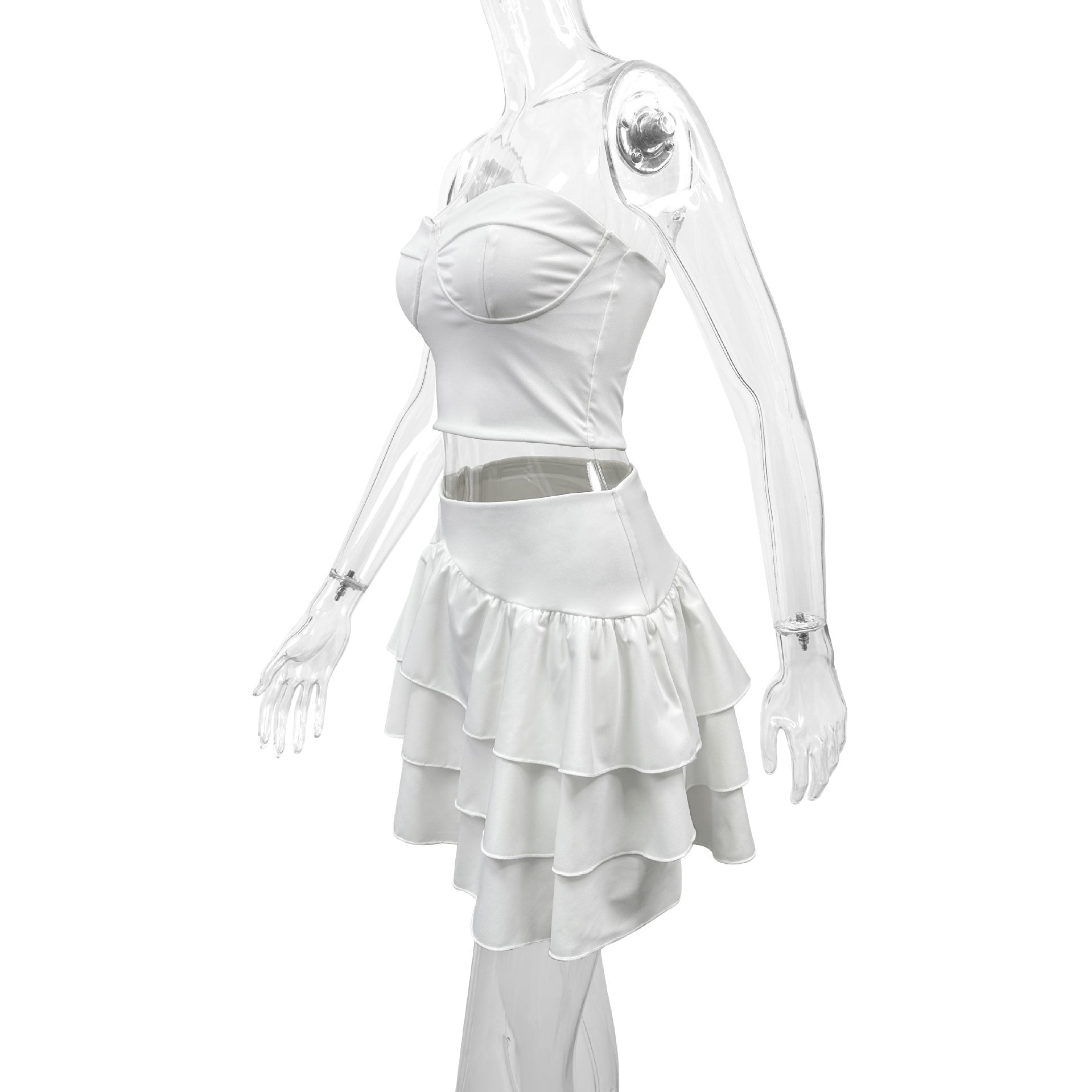 Sexy Strapless top Ruffled Cascading Short Skirt Two-Piece set 7