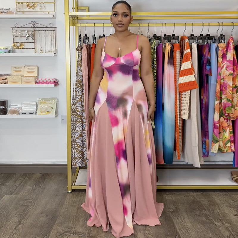 Women summer v-neck suspender printed sleeveless backless dress 4