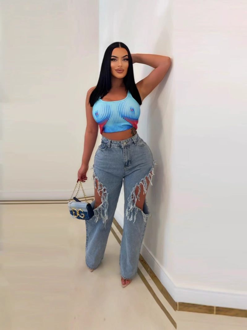 Spring/Summer Fashion Ripped Distressed Washed Denim Pants 4