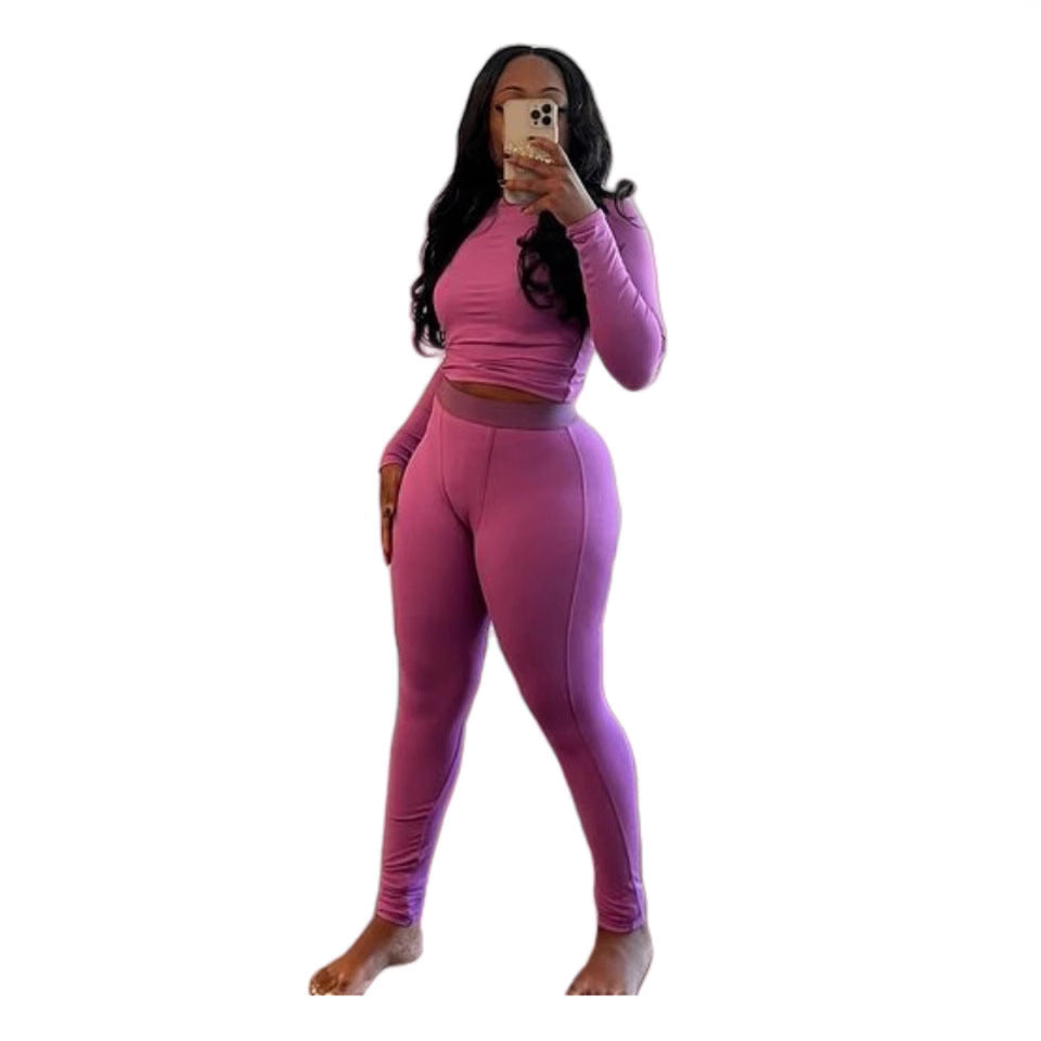 Ribbed Elastic Yoga Sports Women's Tight Slim Two Piece Pants Set 7