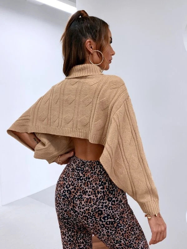 Women turtleneck knitting cape top 7