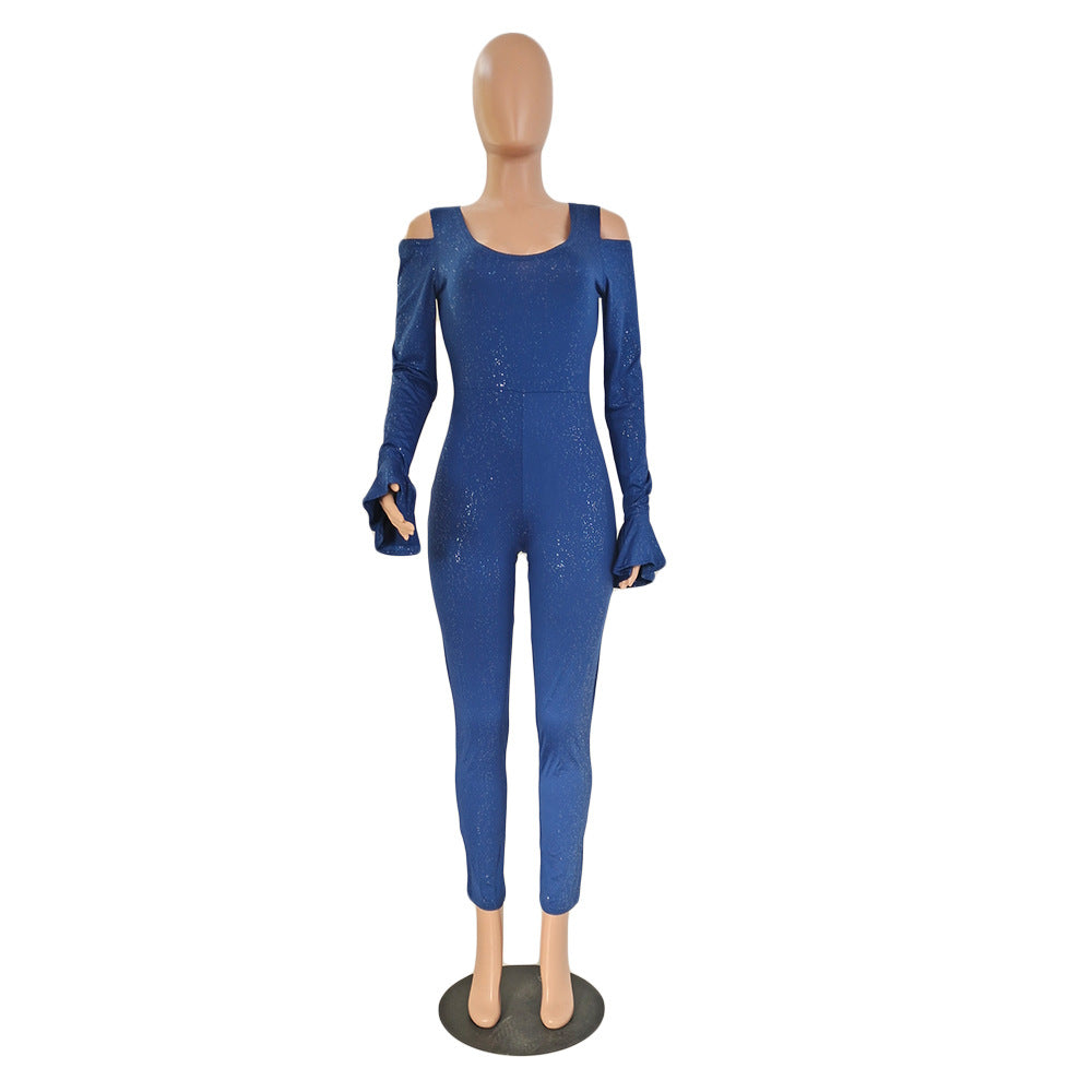 Autumn Winter Women's Tight Fitting Bell Sleeve Jumpsuit 10