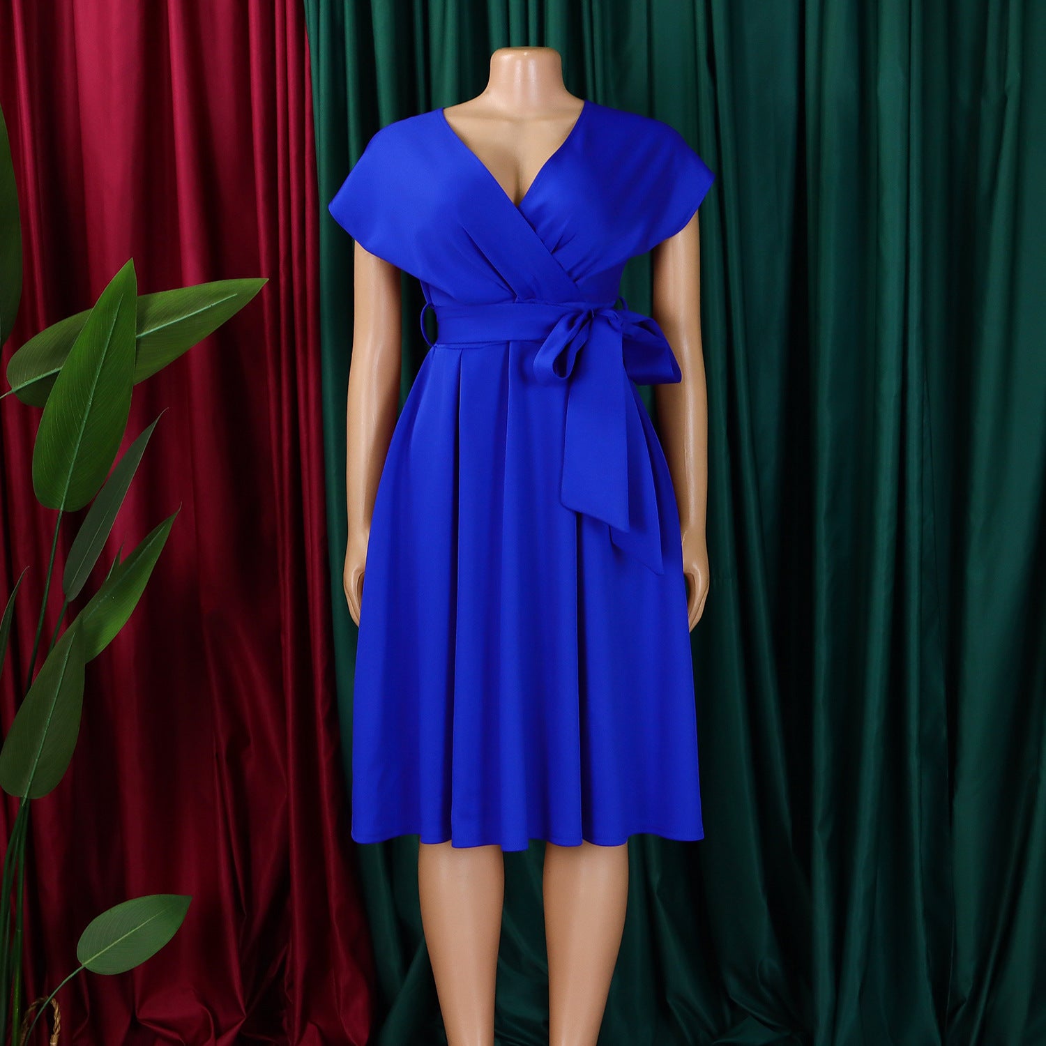 Women's Summer Fashion V-neck Belt Elegant Plus Size African Dress 9