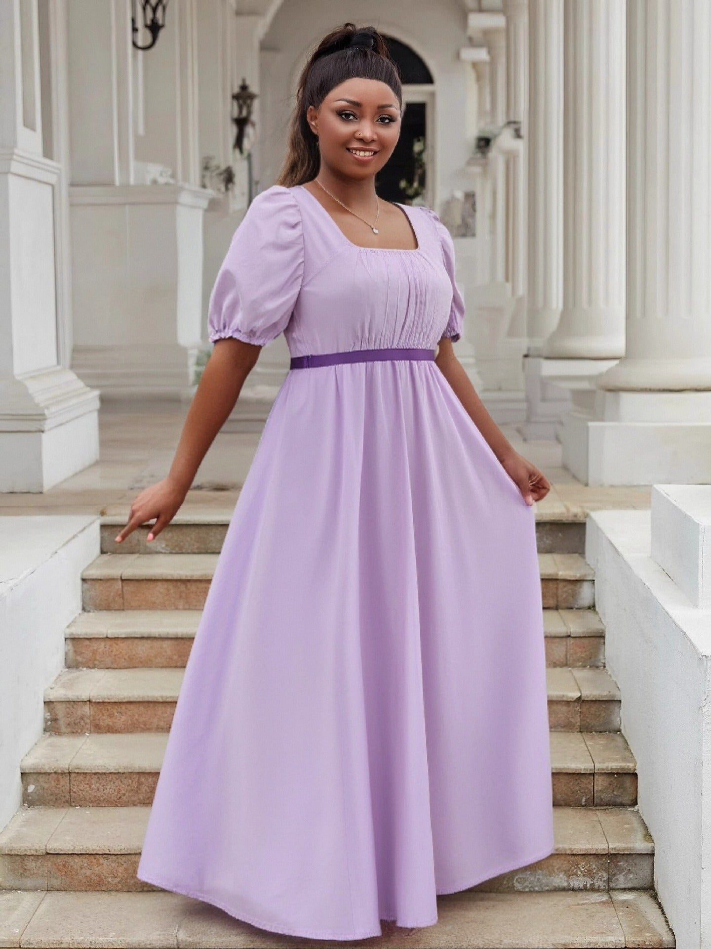 Puff Sleeve High Waist Ball Dress Elegant Plus Size Evening Gown 14