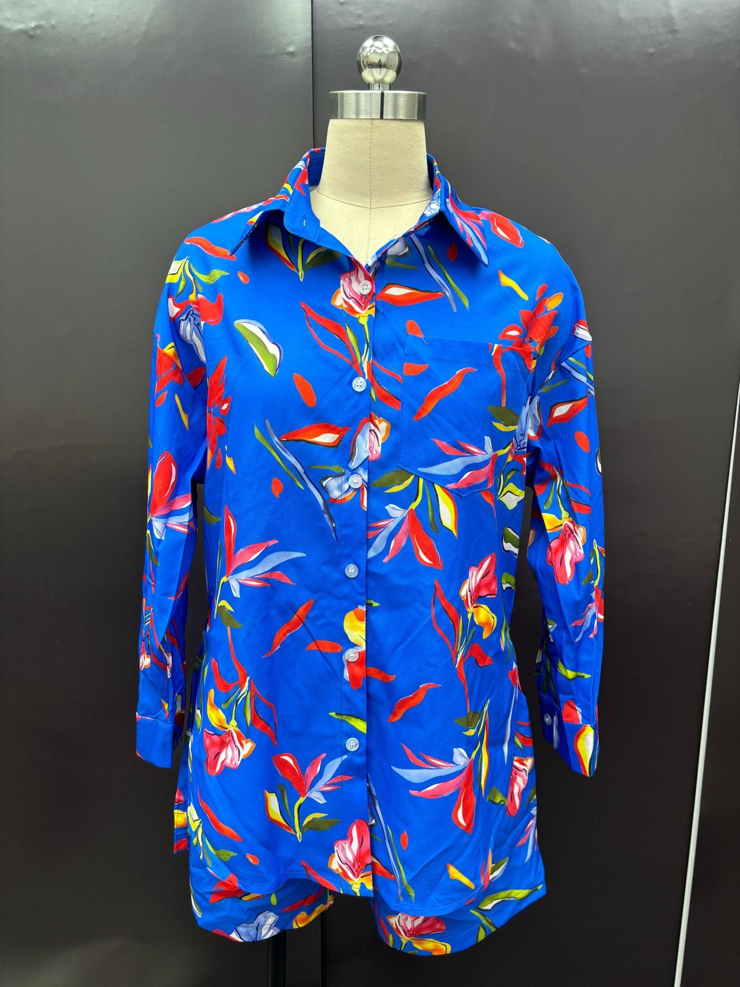 Fall Women Print Long Sleeve Shirt Shorts Women Two-Piece Set 15