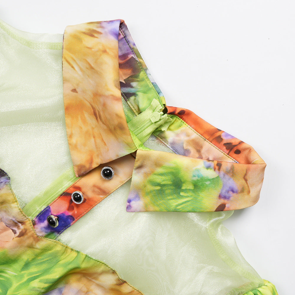 Plus Size Women Spring and Summer Tie-Dye Print Dress 21