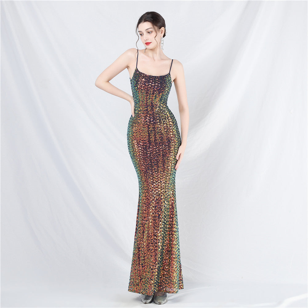 Women sequin suspender evening dress 6