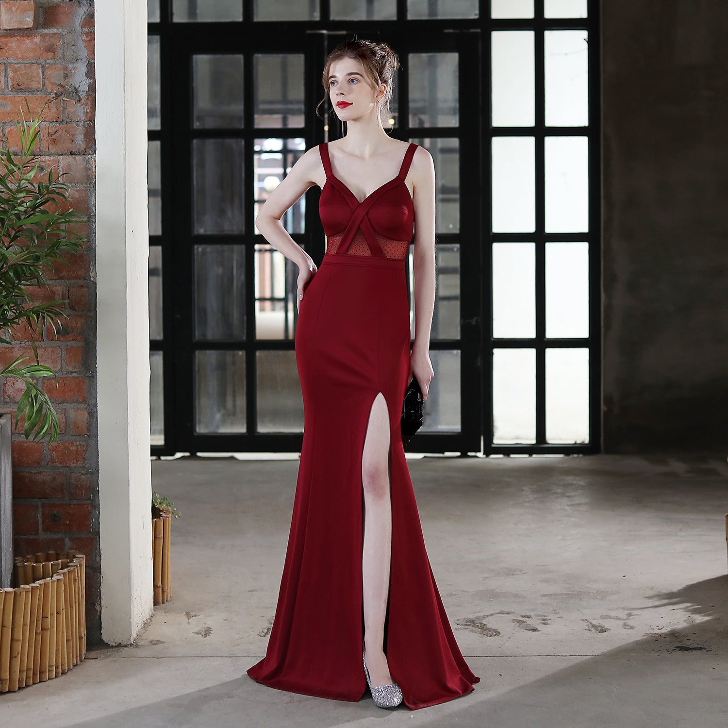 Summer Formal Occasional Strap Slit Mermaid Evening Dress 4
