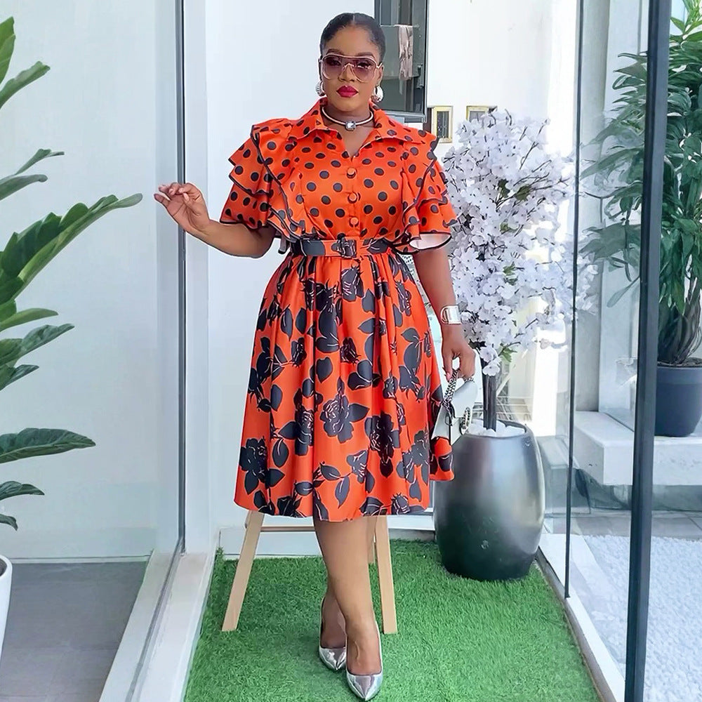 Print Shirt Plus Size A-Line Dress African Women's Wear