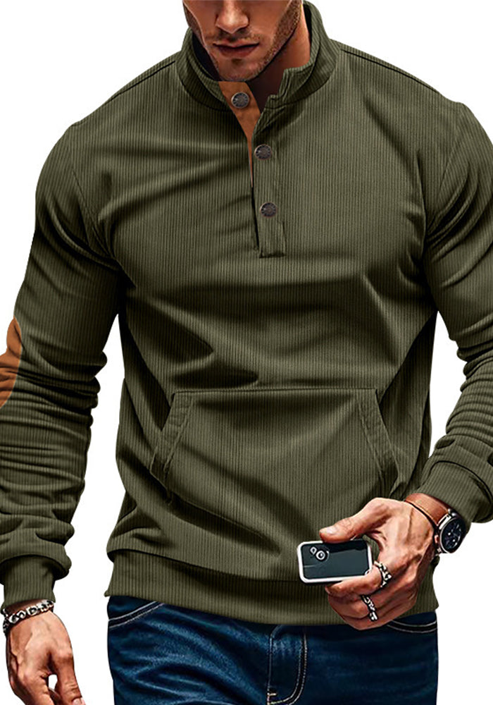Men's corduroy Casual Stand Collar long-sleeved pocket Hoodies