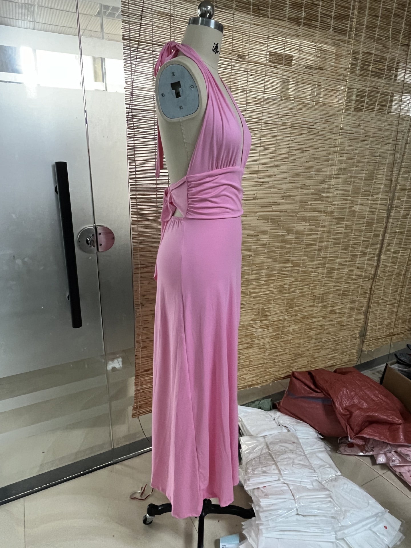 Women's Halter V-Neck Lace-Up Slit Maxi Dress 19