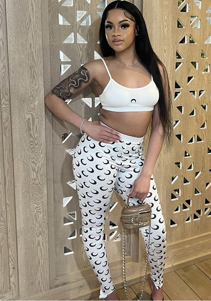 Women sexy vest and Long pants crescent print two-piece set