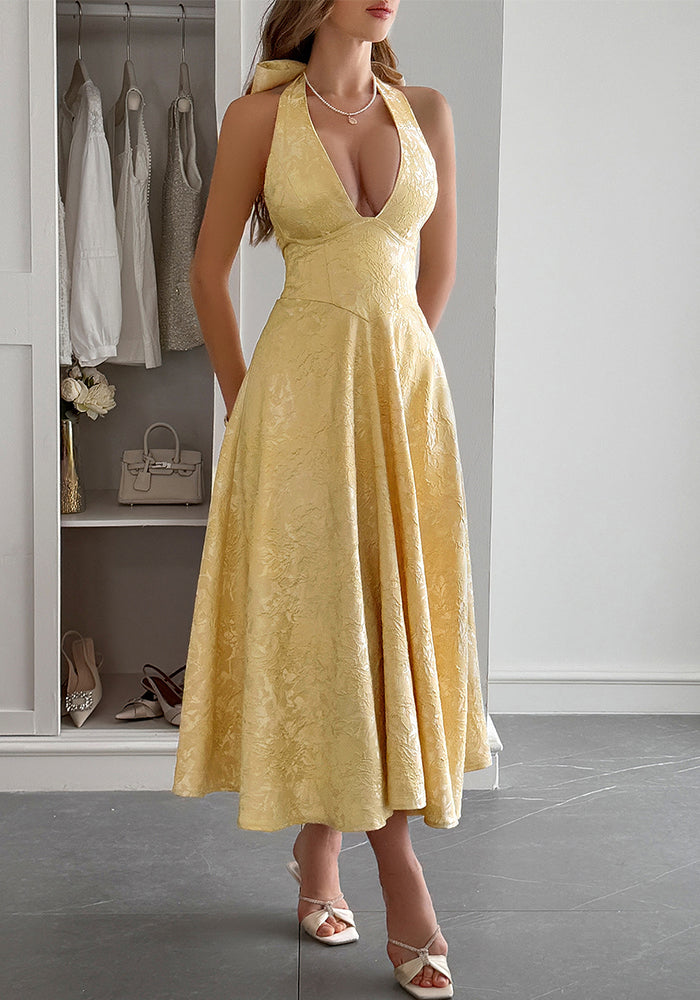 Spring/Summer Women's Holidays Halter-Neck Slim Waist Long Dress