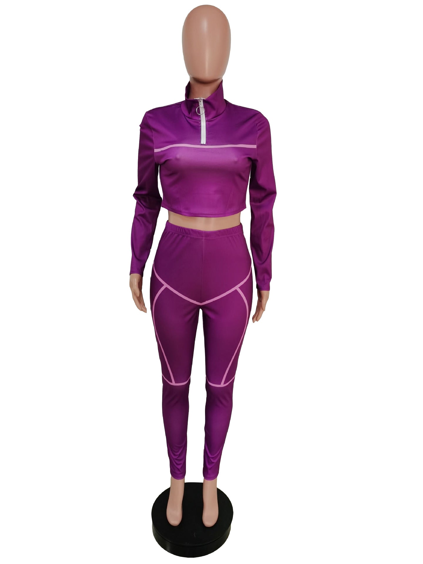 Women Casual Line Sport Long Sleeve Top and Pant Two-Piece Set 19