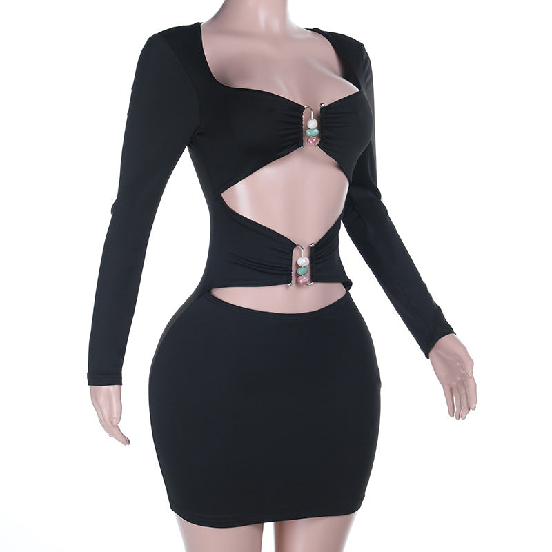 Women Long-Sleeved Cutout Fall Sexy Solid Bodycon Dress 8
