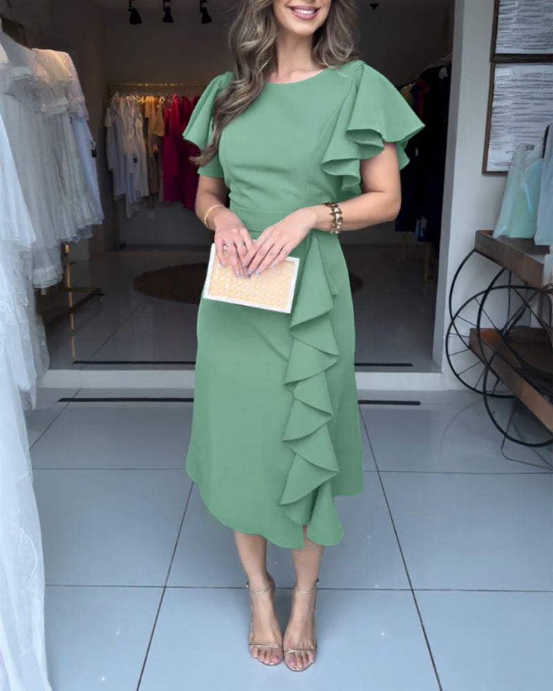 Women Multi-layered Ruffle Short Sleeve Dress 4