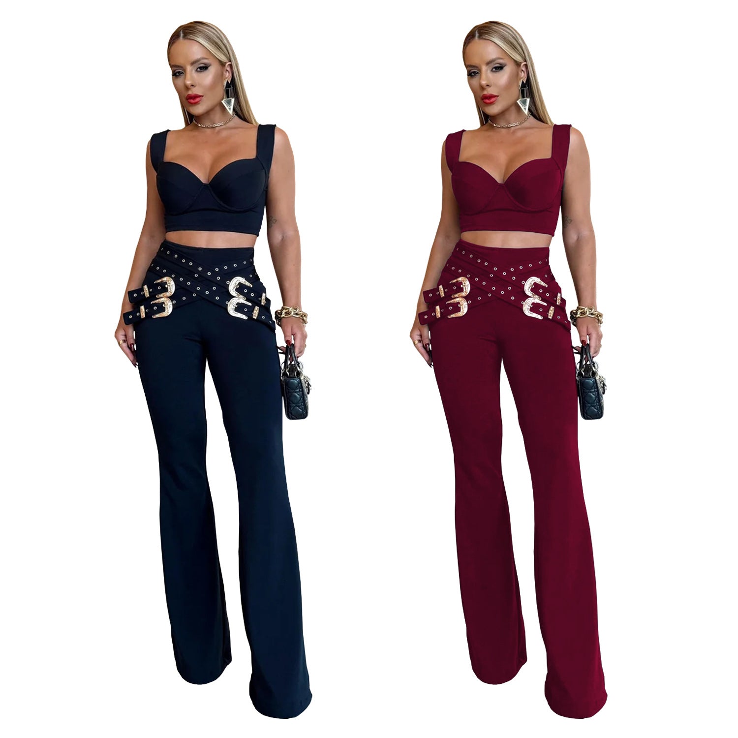 Women Sexy Casual Top and Two-Piece Pants Set 10