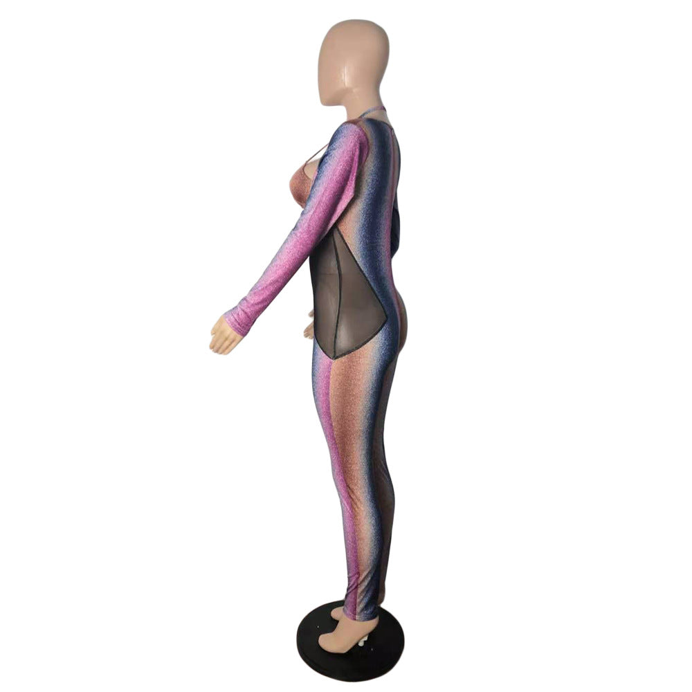 Women's Zipper Sexy Mesh Patchwork Jumpsuit 5