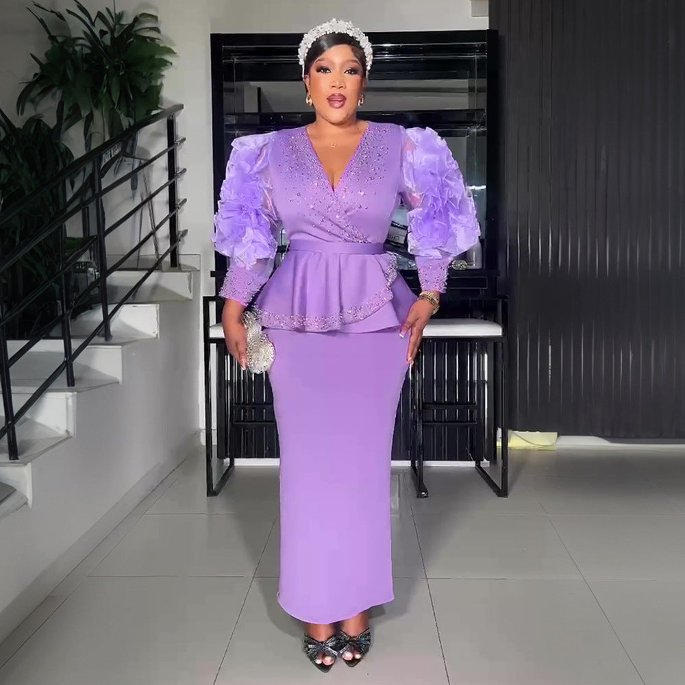 Plus Size African Women Formal Party V-Neck Bodycon Dress 3