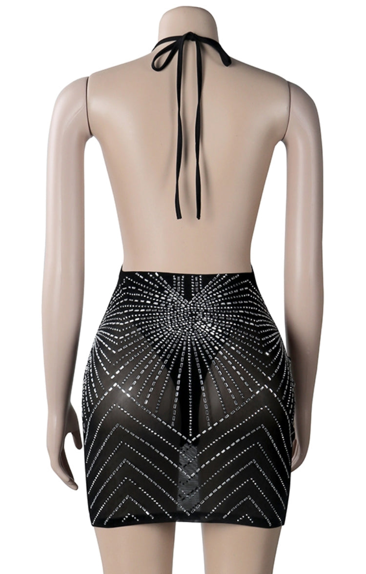 Summer Sexy Black Beaded Backless Mini Club Dress 5