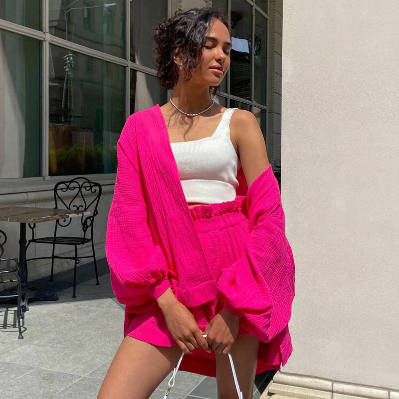 Women loose Top and shorts two-piece set 7