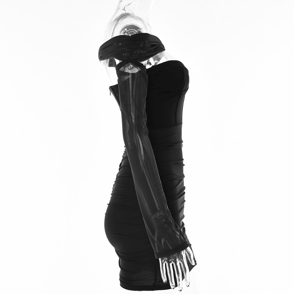 Women Sexy One Shoulder Sleeve Backless Strapless Dress 18