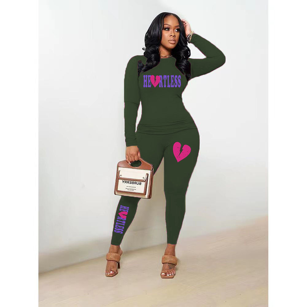 Plus Size Autumn And Winter Women's Print Style Casual Two-Piece Pants Set 8