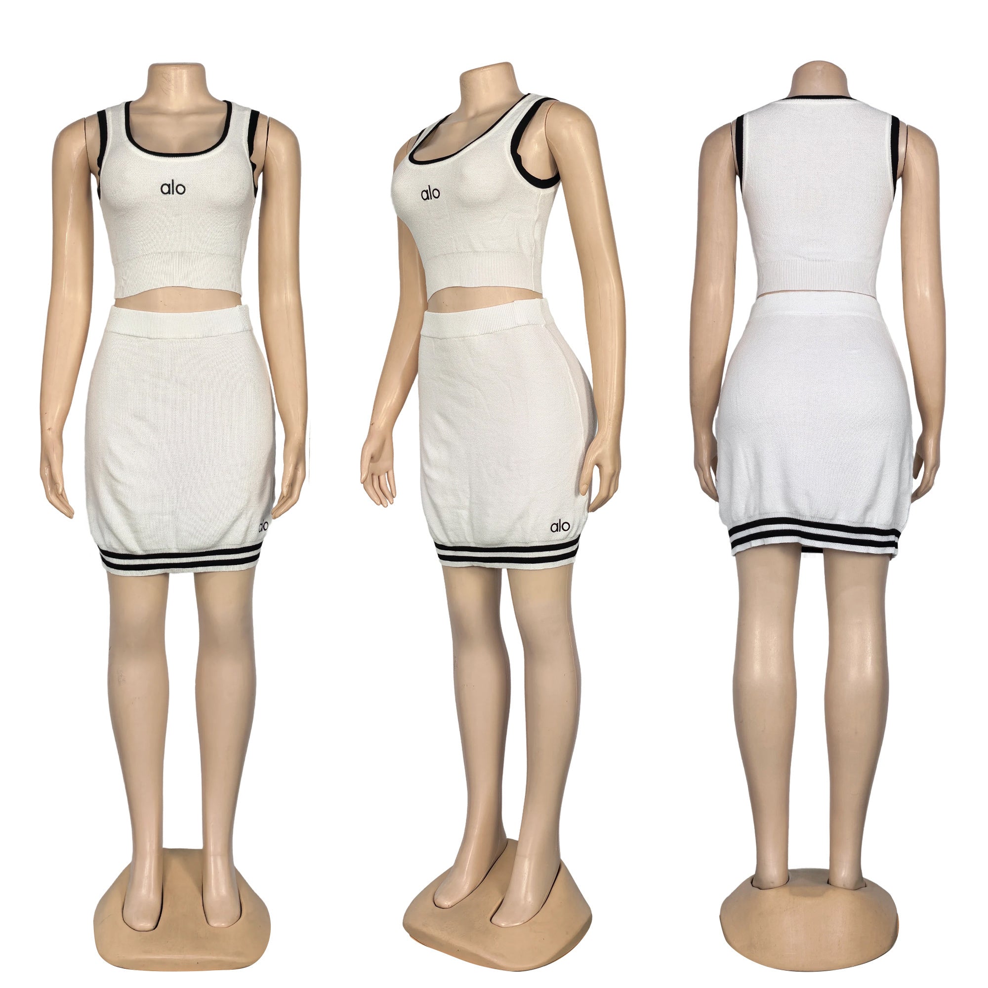 Women's Knitting High Stretch Sexy Sleeveless Short Skirt Set 4