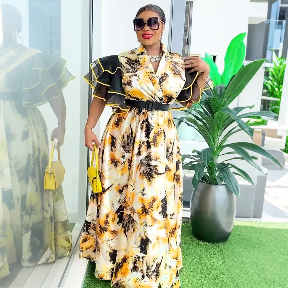 Plus Size African Women Printed Dress Puff Sleeve Long Dress