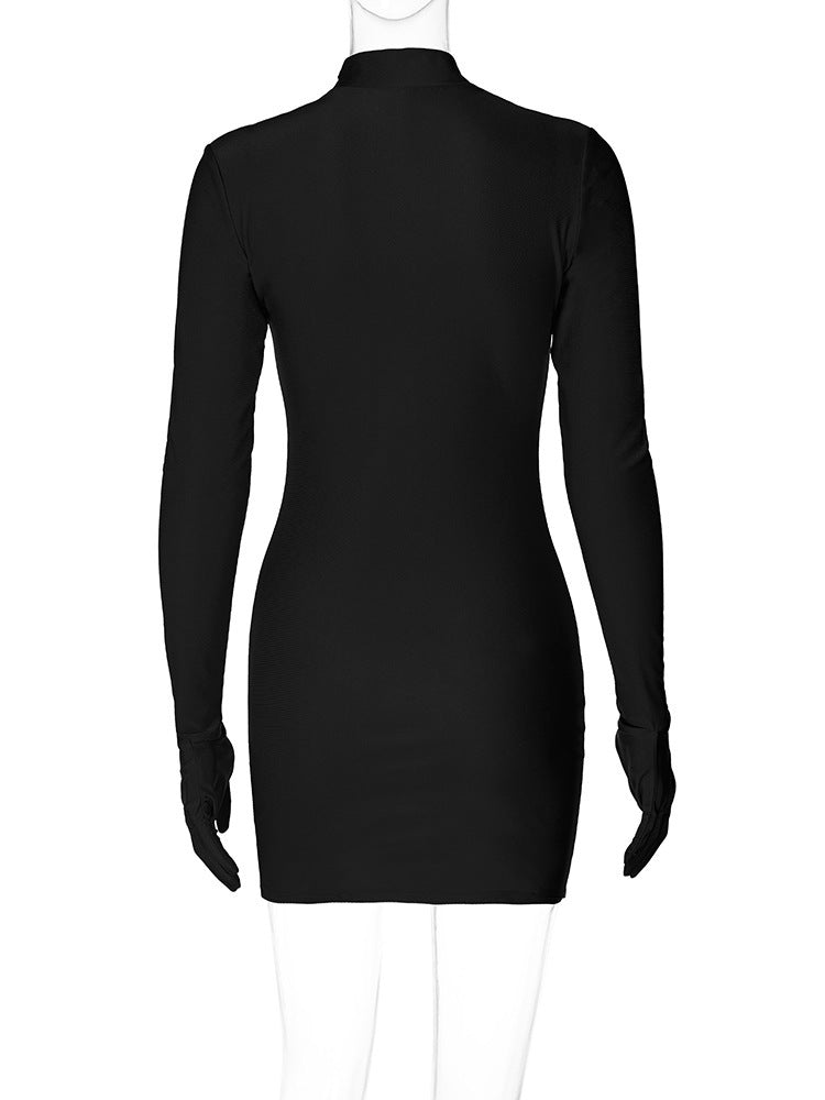 Women Autumn and Winter Finger Cots Long Sleeve Sexy Round Neck Bodycon Dress 26